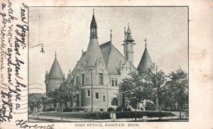 Vintage Postcard 1907 Post Office Building Historic Landmark Saginaw Michigan MI