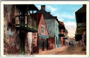 VINTAGE POSTCARD CHAROLOTTE STREET IN ST. AUGUSTINE FLORIDA