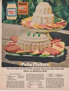 1965 Color Print Ad Miracle Whip & Knox Gelatine Patio Platters Jello in Molds