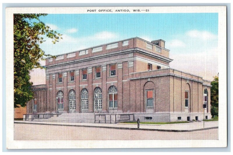 c1940's Entrance View of Post Office Antigo Wisconsin WI Vintage Postcard