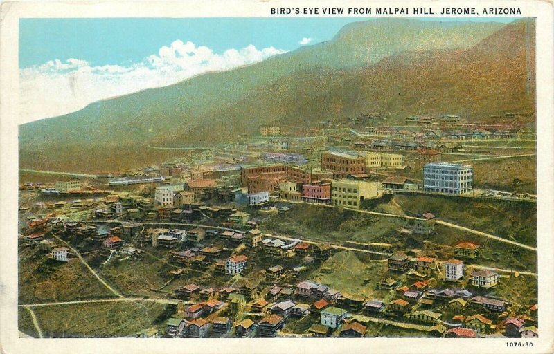 Postcard 1940 Jerome Arizona Birdseye View Malpai Hill Teich 24-6706