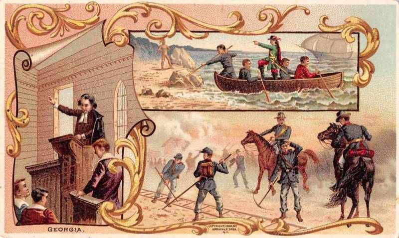 Georgia Battle Scene Military Ariosa Coffee Ad Antique Trade Card J57649