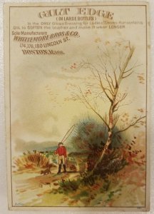 Victorian Trade Card Gilt Edge Sole Whittemore Brothers Fisherman Dog Boston MA  