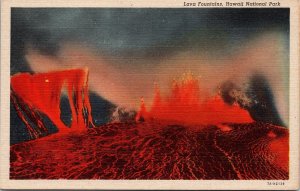 VINTAGE POSTCARD LAVA FOUNTAINS AT HAWAII NATIONAL PARK VOLCANIC ERUPTION