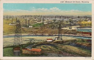 Casper WY Oil Field, Drilling, 1950 Linen, Petroleum Industry, Wyoming