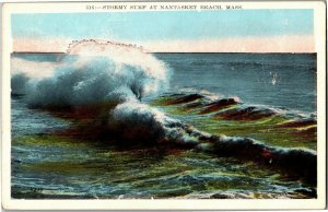 Stormy Surf at Nantasket Beach MA Vintage Postcard C23