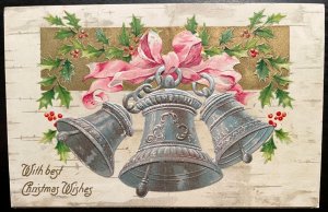 Vintage Victorian Postcard 1901-1910 With Best Christmas Wishes - Silver Bells