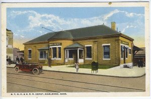 Marlboro MA N. Y. N. H. R. R. Railroad Station Train Depot Postcard