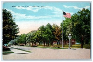 c1910's Park And Boulevard Flagpole View Ludington Michigan MI Unposted Postcard