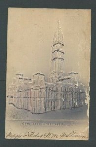 Ca 1906 Post Card Phila PA City Hall Lt Purple W/Glitter Airbrushed Embossed