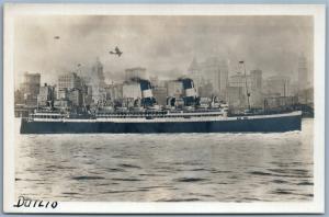 VINTAGE ITALIAN PHOTOMONTAGE REAL PHOTO POSTCARD RPPC DUILIO SHIP PLANE collage