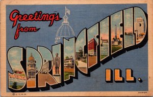 Illinois Greetings From Springfield Large Letter Linen 1959 Curteich