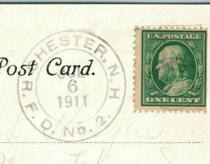 1911 East Derry NH Postcard RFD Handstamp Cancel Church and Soldier's Monument