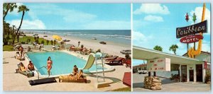 DAYTONA BEACH, FL ~ Roadside CARIBBEAN BEACH MOTEL c1960s ~ 3½x8¼ Postcard