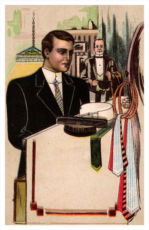 Gentleman dressing, man servant, dressing table