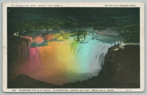 Twin Falls Idaho~Shosone Falls At Night~Vintage Postcard