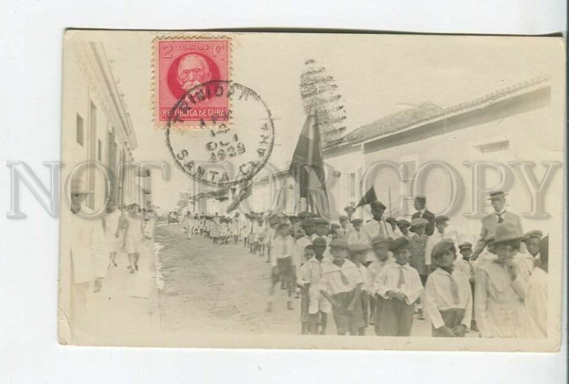 460792 Cuba local boy scouts photo postcard real posted to USSR 1929 year RPPC