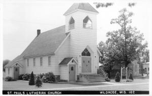 Wildrose Wisconsin~St Pauls Lutheran Church~Sign in Yard~House Nextdoor~RPPC