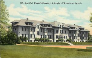 Linen Postcard Hoyt Hall, Women's Dormitory, University of Wyoming at Laramie WY