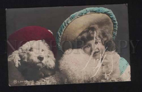 052725 Dressed POODLE in HAT & Girl Vintage PHOTO