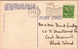 Us Post Office Sarasota Florida Linen 1949 Cancel Pm Art Museum Pm Ct Postcard 