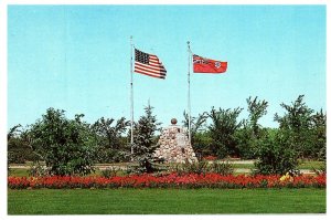 The Cairn & Flags of the US w / Roses Floral Plants North Dakota Postcard