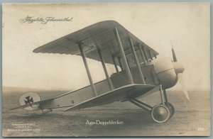 EARLY AVIATION AGO DOPPELDECKER BIPLANE ANTIQUE REAL PHOTO POSTCARD airplane