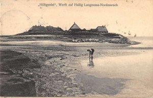 Hallig Langeness-Nordmarsch Germany view of man on beach antique pc BB1402
