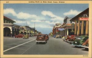 Yuma AZ North on Main Old Cars Linen Postcard EXC COND