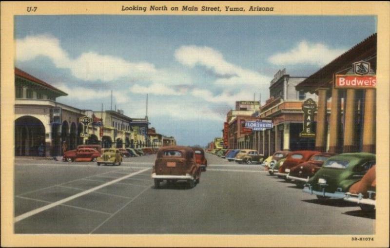 Yuma AZ North on Main Old Cars Linen Postcard EXC COND