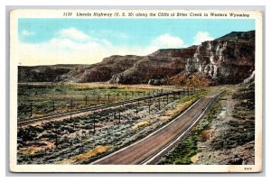 Lincoln Highway Along Bitter Creek Cliffs Wyoming WY WB Postcard Y14