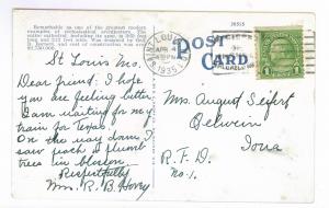 Saint Louis, Missouri to Oelwein, Iowa 1935 used Postcard, Catholic Cathedral