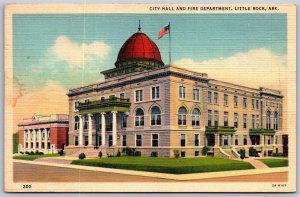 Vtg Little Rock Arkansas AR City Hall & Fire Department 1930s View Postcard