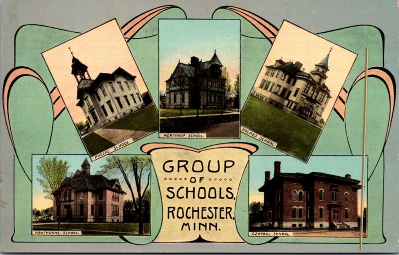 Postcard Multiple Views of Schools in Rochester, Minnesota