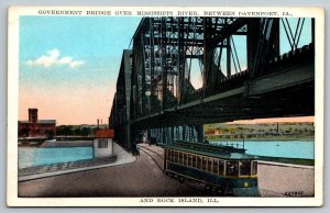 Government Bridge  Mississippi River  Davenport  Iowa   Postcard  c1925