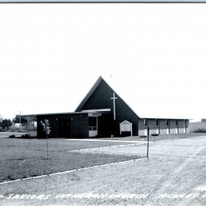 c1950s Ackley, IA RPPC Our Saviors Lutheran Church New Farm Tree Real Photo A109