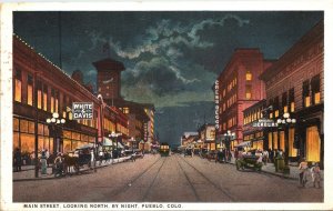 Postcard CO Pueblo Main Street View Crews Beggs White & Davis Stores 1920s V195
