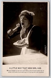 RPPC Man Dressed as Woman Softening Butter with Breath 1906 McCrum Postcard G27