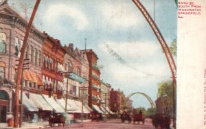 Springfield Illinois, Sixth Street South From Washington Stores Vintage Postcard