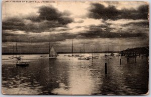 1918 Sunset On Elliot Bay Washington WA Sailing Boat Ocean Posted Postcard