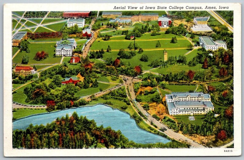 Ames Iowa 1940s Postcard Aerial View Of Iowa State College Campus