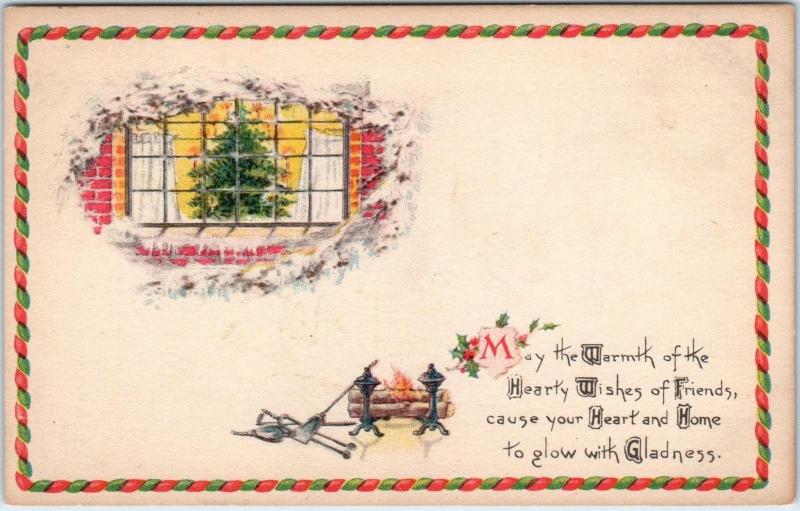 ARTS & CRAFTS STYLE XMAS Greeting Postcard c1910s May the WARMTH of the HEART