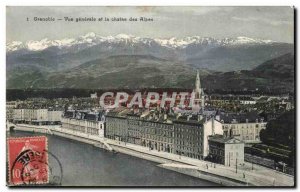 Old Postcard Grenoble Vue Generale and the Chaine des Alpes