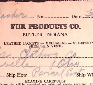 1938 FUR PRODUCTS CO BUTLER INDIANA WALLS ORRVILLE OH BILLHEAD INVOICE Z252