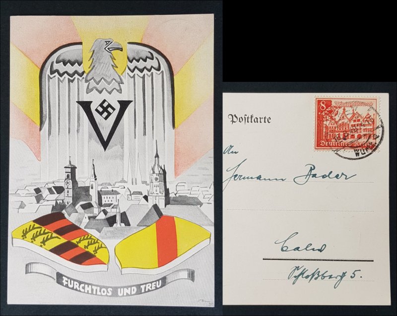 GERMAN THIRD 3rd REICH PROPAGANDA CARD 1939/40 WEHRKREISKOMMANDO WHW STUGGART