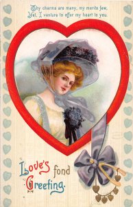 J70/ Valentine's Day Love Holiday Postcard c1910 Heart Woman  122