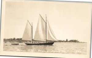 KENNEBUNKPORT ME SAILING SCENE ANTIQUE REAL PHOTO POSTCARD RPPC