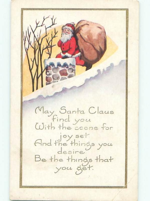 Pre-Linen Christmas SANTA CLAUS STEPS INTO THE CHIMNEY AB5028