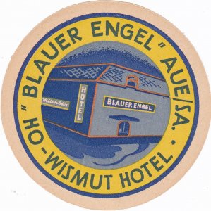 Germany Aue Hotel Blauer Engel Vintage Luggage Label sk3756