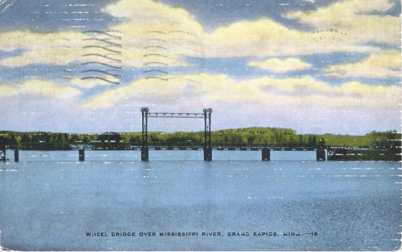 Wheel Bridge Over Mississippi River Grand Rapids MI Michigan Vintage Postcard E1